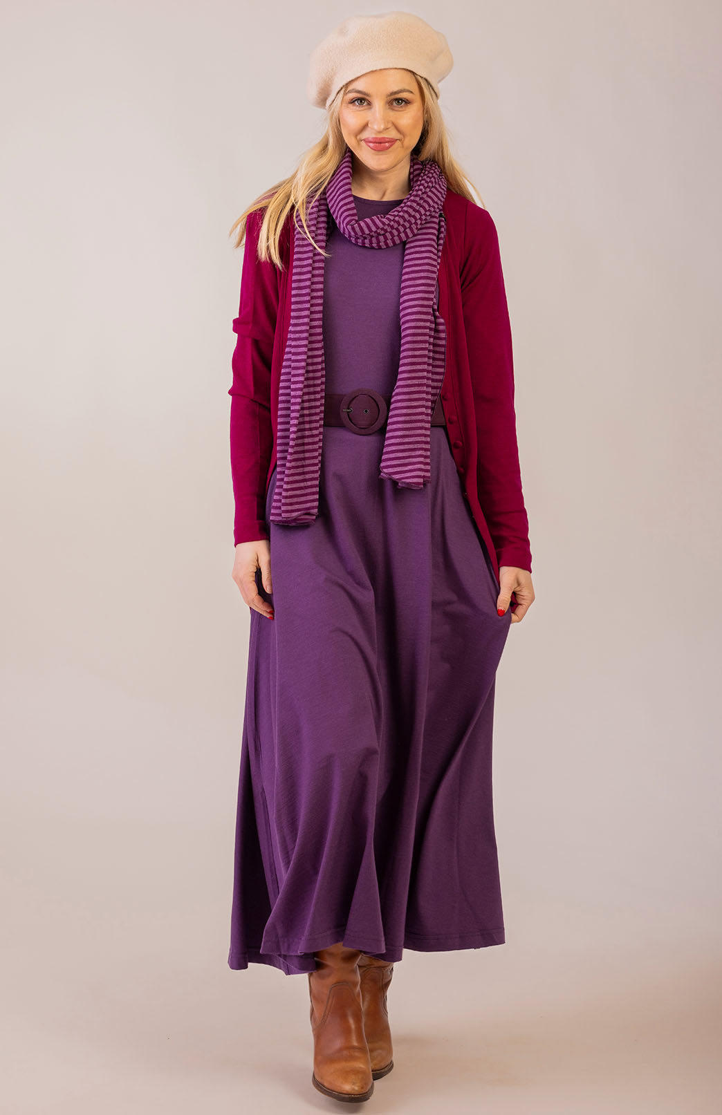 Magenta Women's Merino Wool Long Sleeve Button Cardigan