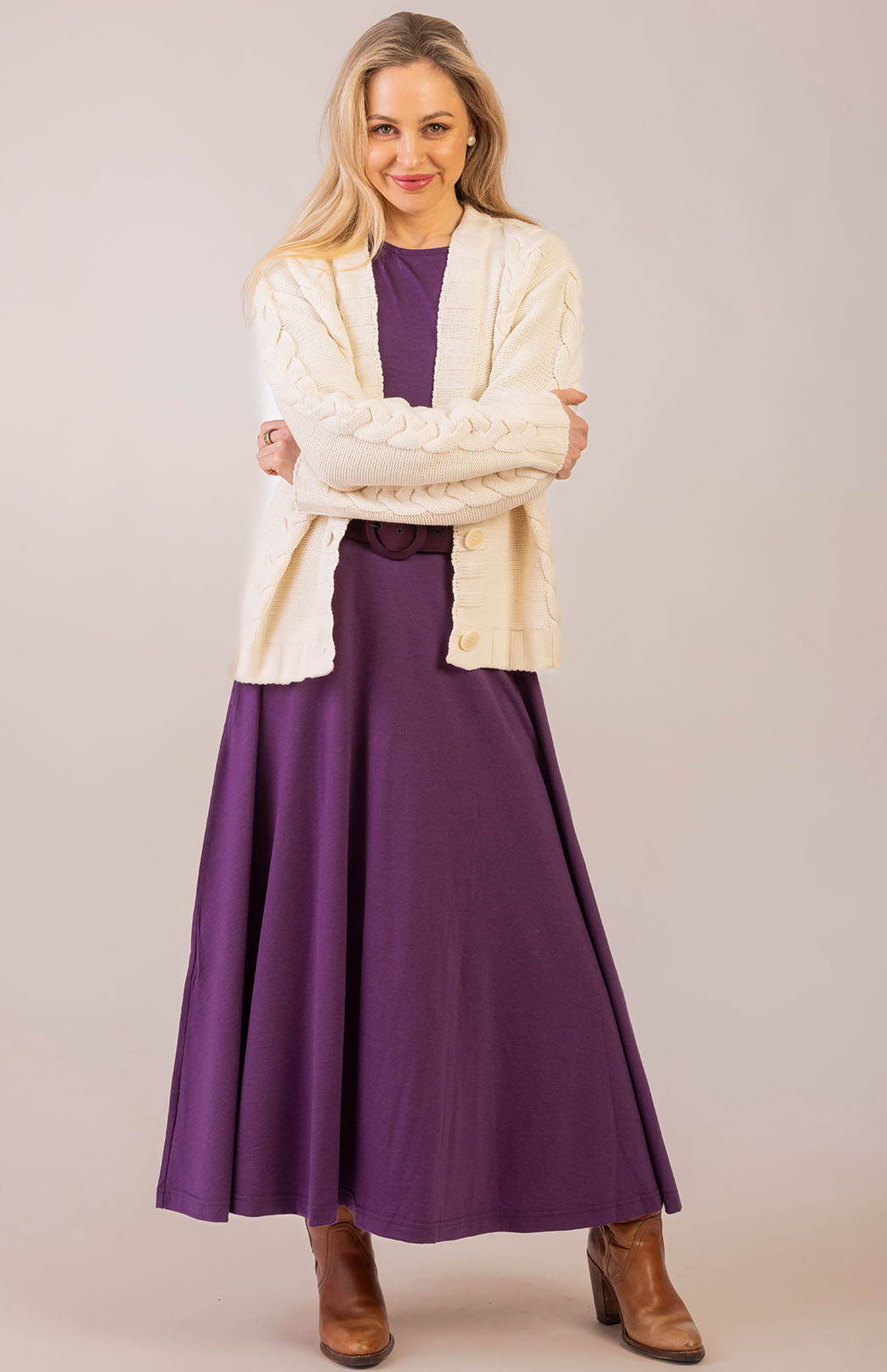 Ivory Women's Merino Wool Cable Knit Cardigan