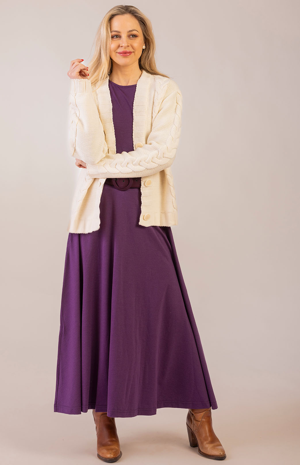 Amethyst Purple Women's Merino Wool 7/8 Sleeve Dress