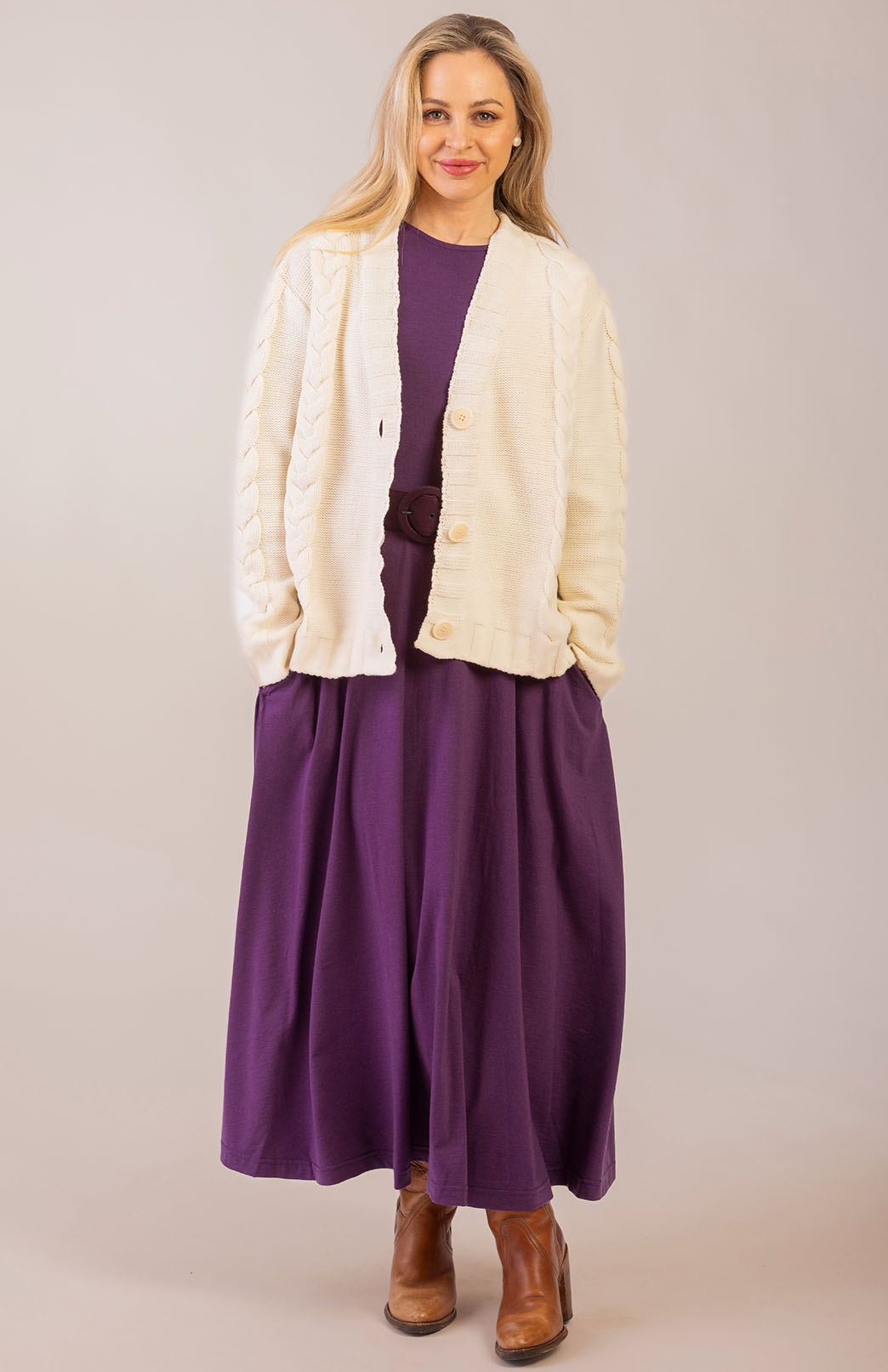 Ivory Women's Merino Wool Cable Knit Cardigan