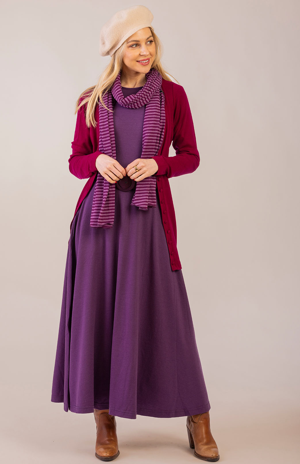 Boysenberry Stripe Women's Merino Wool Plain Scarf