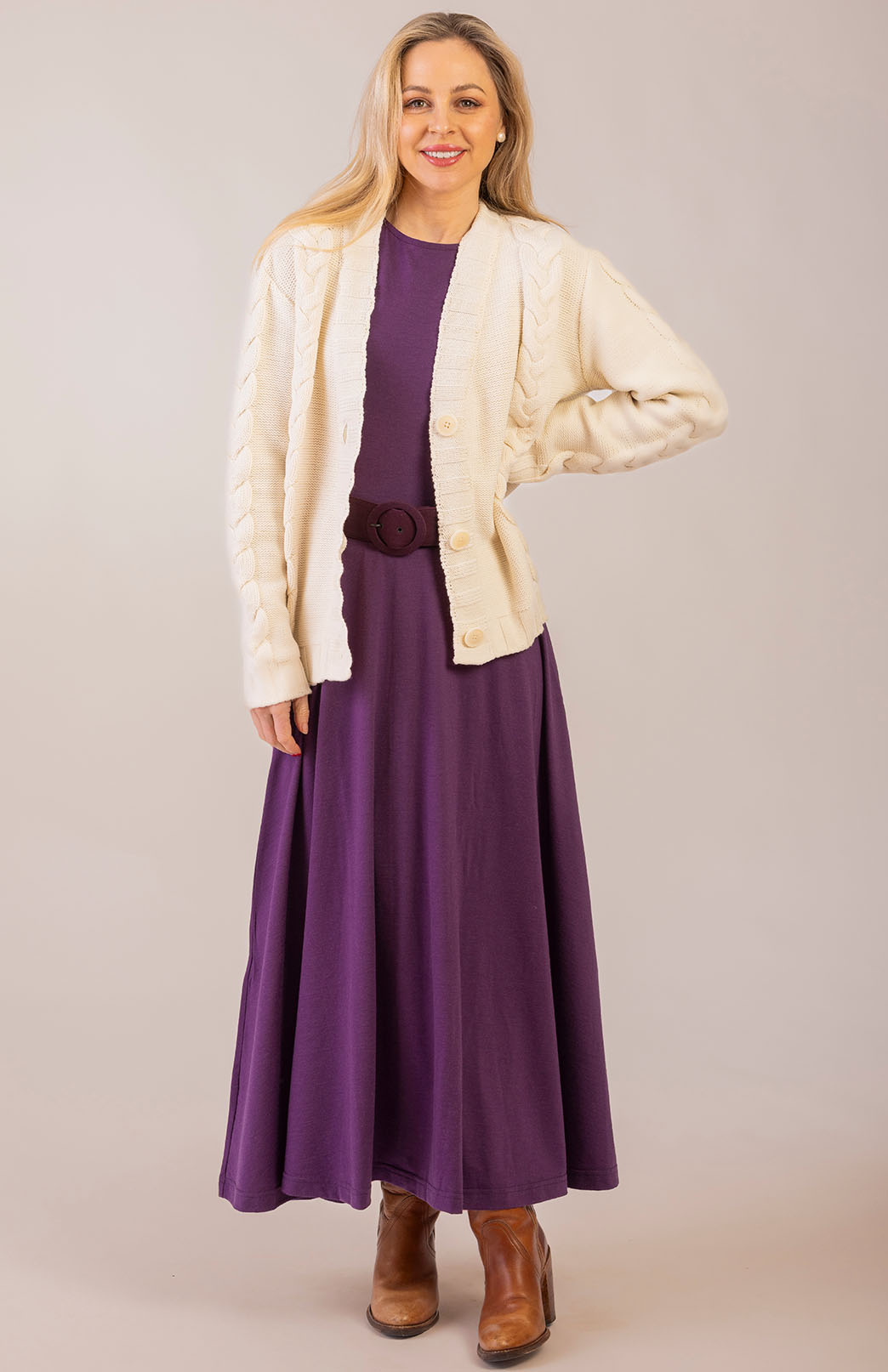 Ivory Women's Merino Wool Cable Knit Cardigan