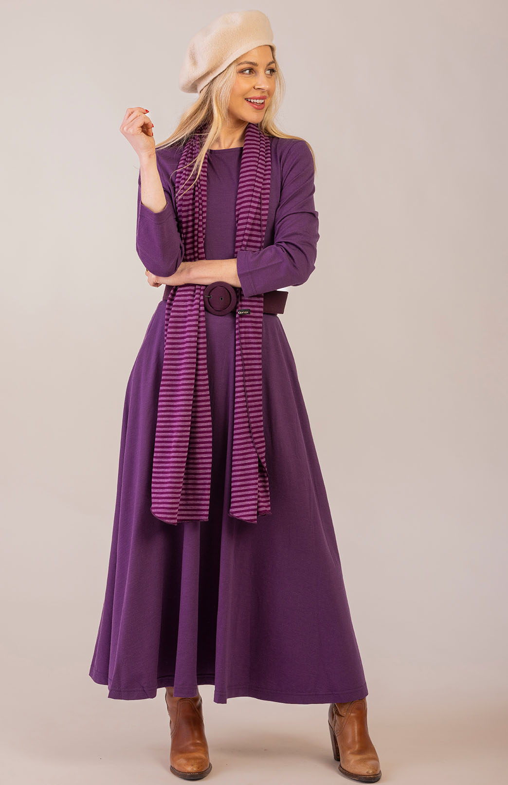 Amethyst Purple Women's Merino Wool 7/8 Sleeve Dress