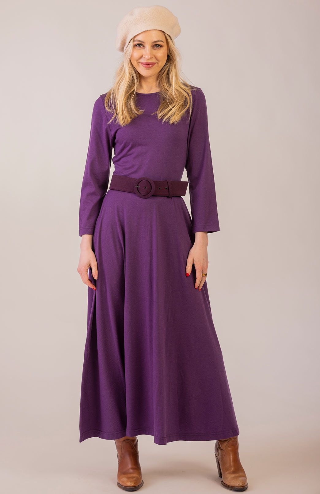 Amethyst Purple Women's Merino Wool 7/8 Sleeve Dress