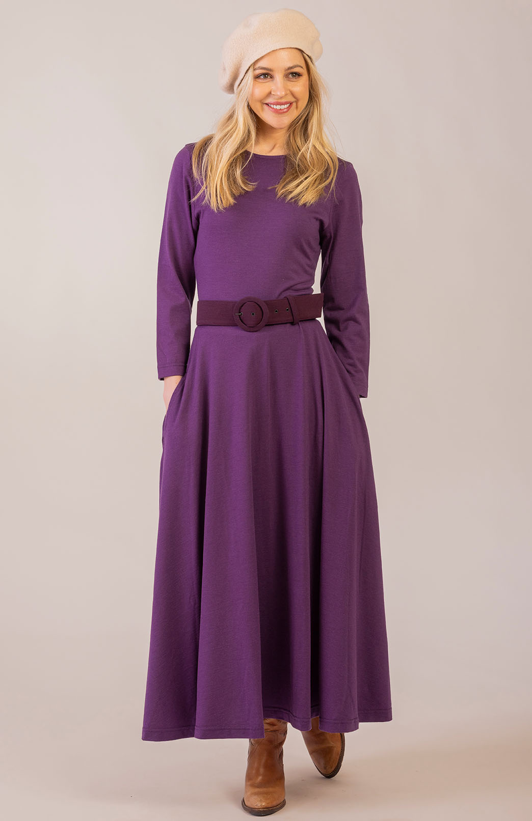 Aubergine Purple Merino Wool Belt with buckle