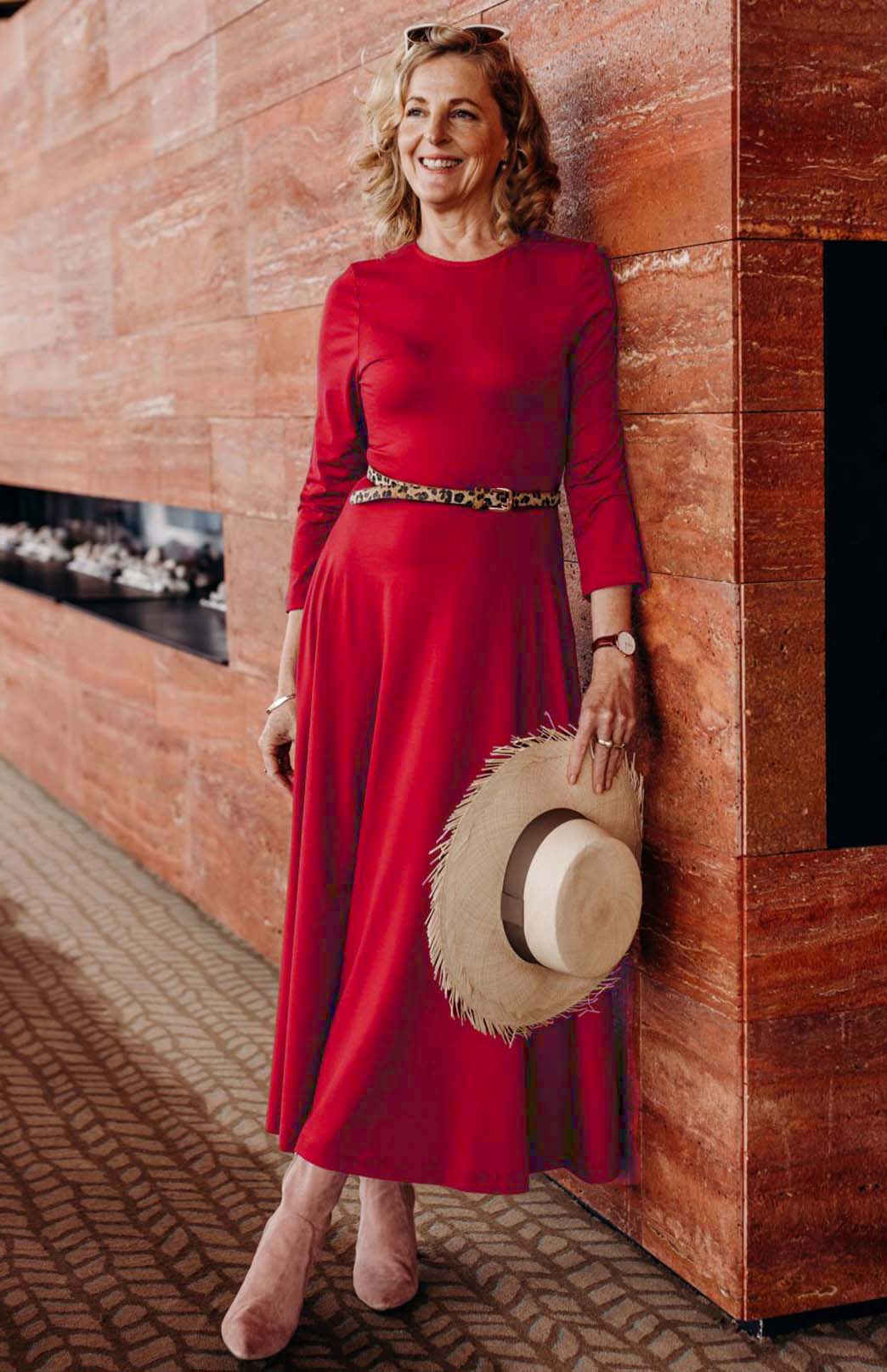 Chilli Red Women's Merino Wool 7/8 Sleeve Dress
