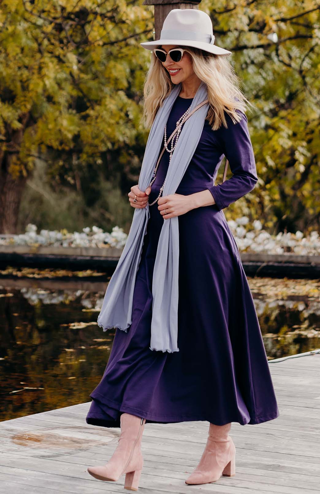 Grape Purple Women's Merino Wool 7/8 Sleeve Dress