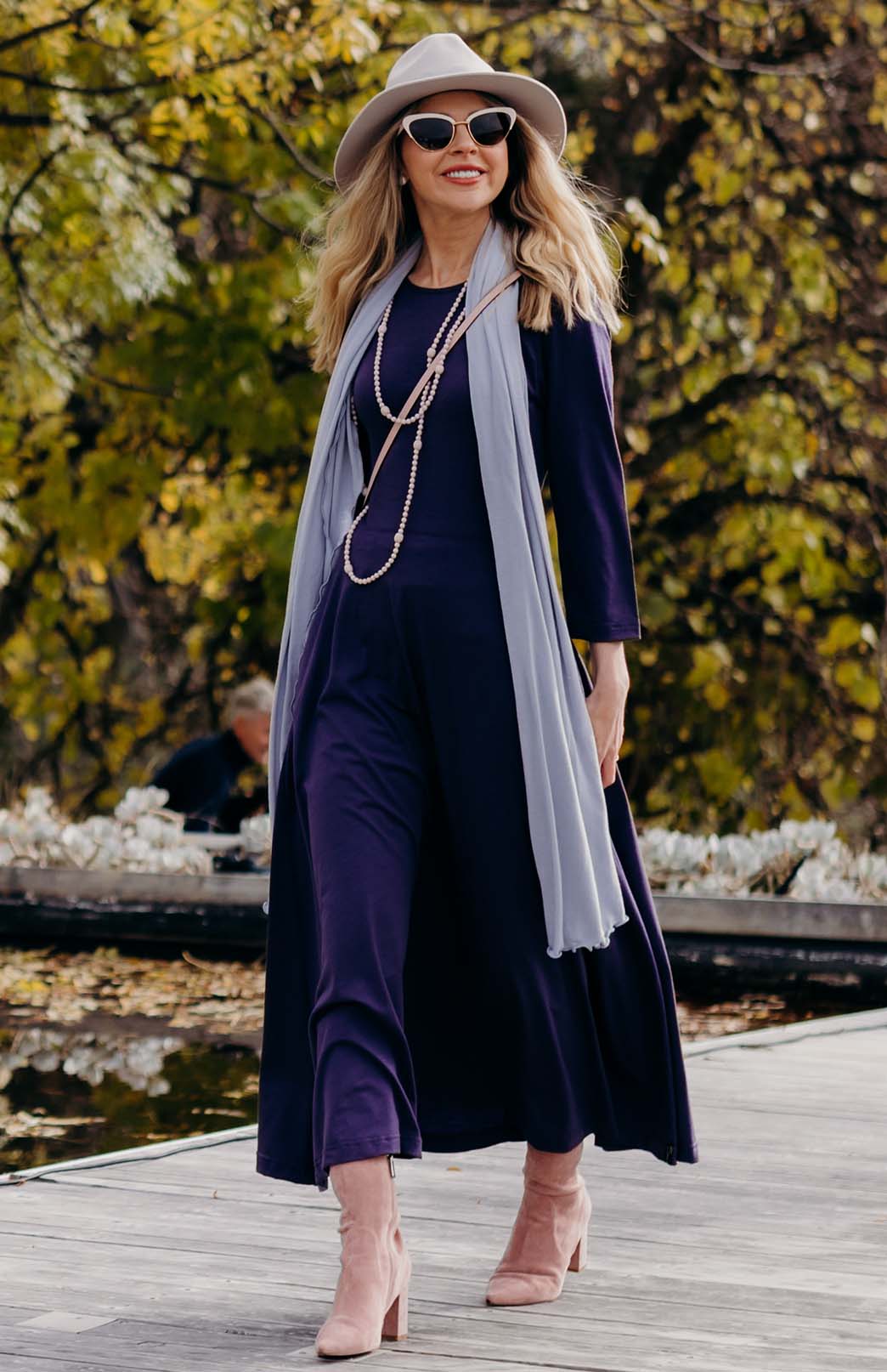 Grape Purple Women's Merino Wool 7/8 Sleeve Dress