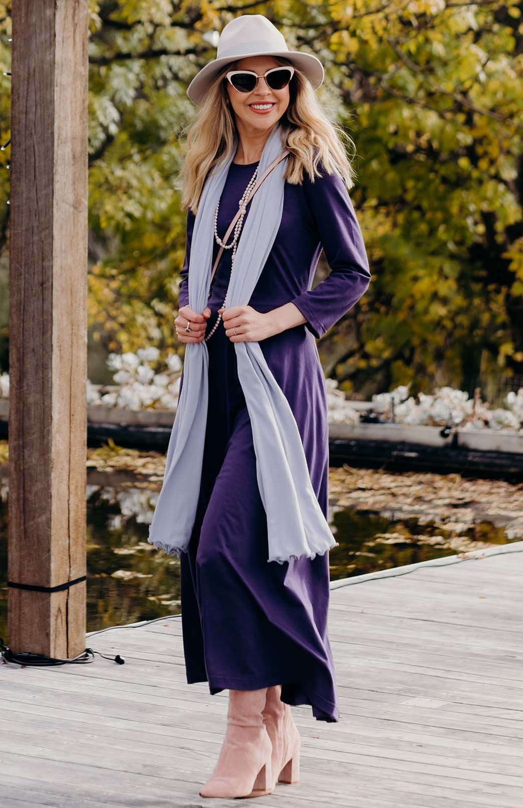 Grape Purple Women's Merino Wool 7/8 Sleeve Dress