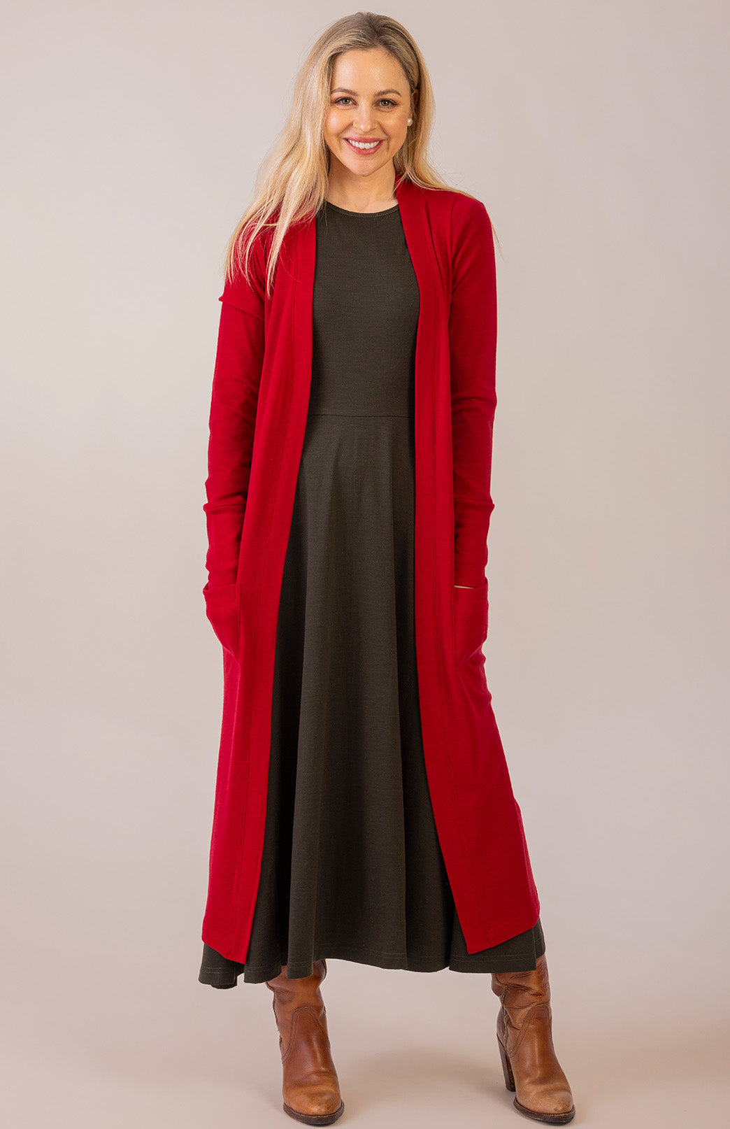 Kale Green Women's Merino Wool 7/8 Sleeve Dress