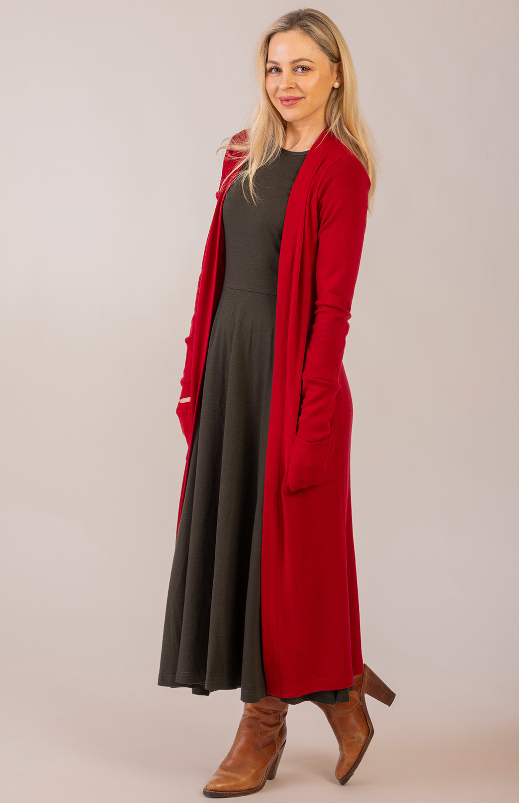 Kale Green Women's Merino Wool 7/8 Sleeve Dress