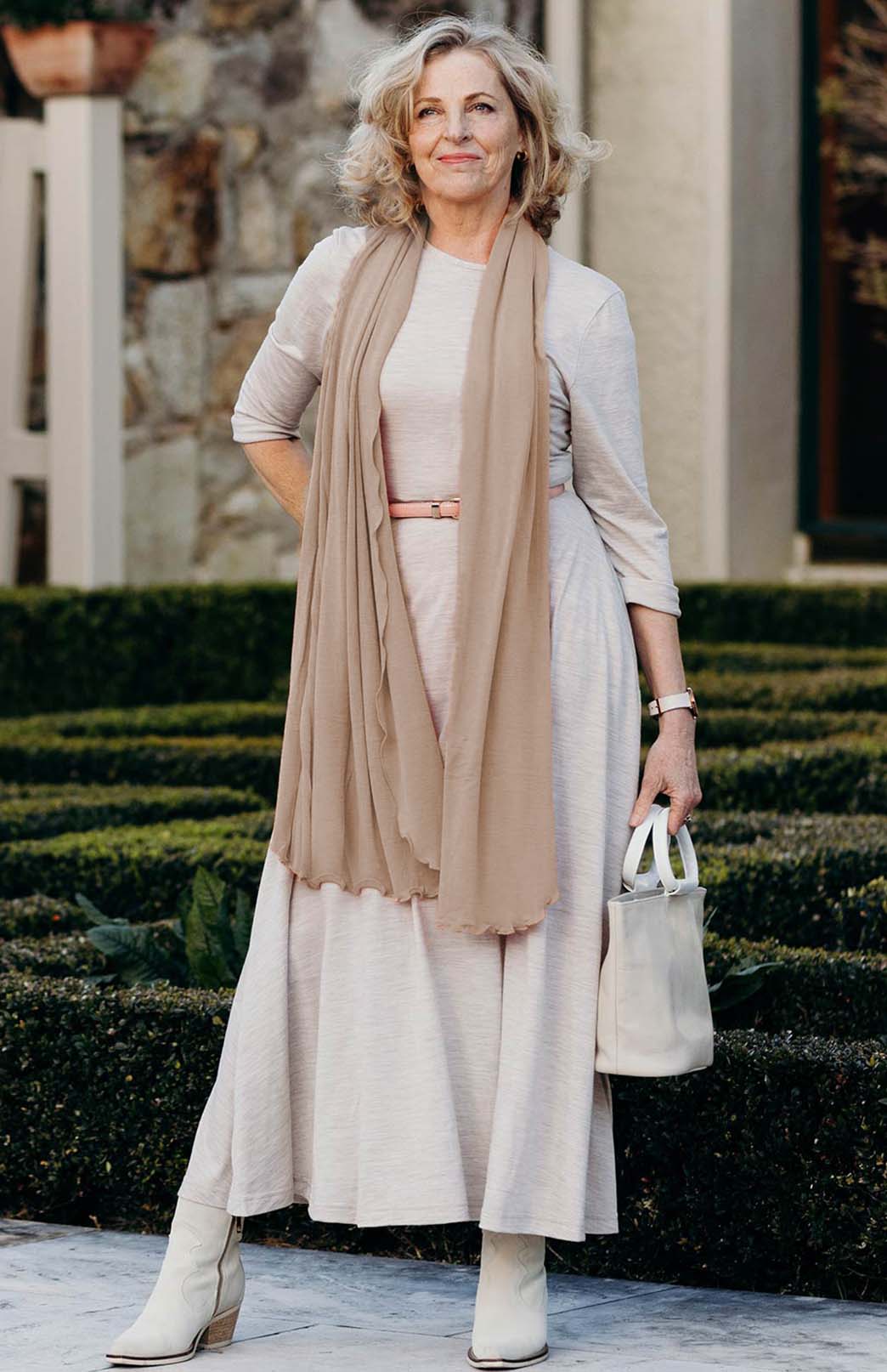 Soft Latte Unisex Merino Wool &amp; Tencel Plain Lightweight Scarf