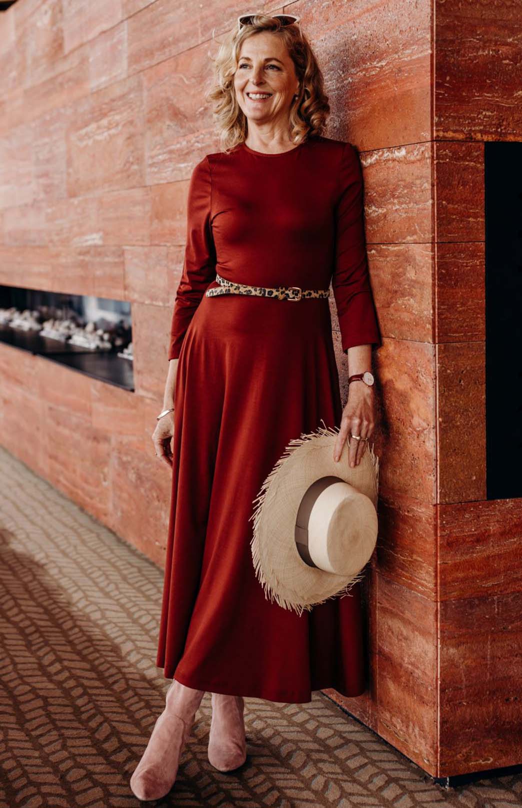 Shiraz Red Women's Merino Wool 7/8 Sleeve Dress