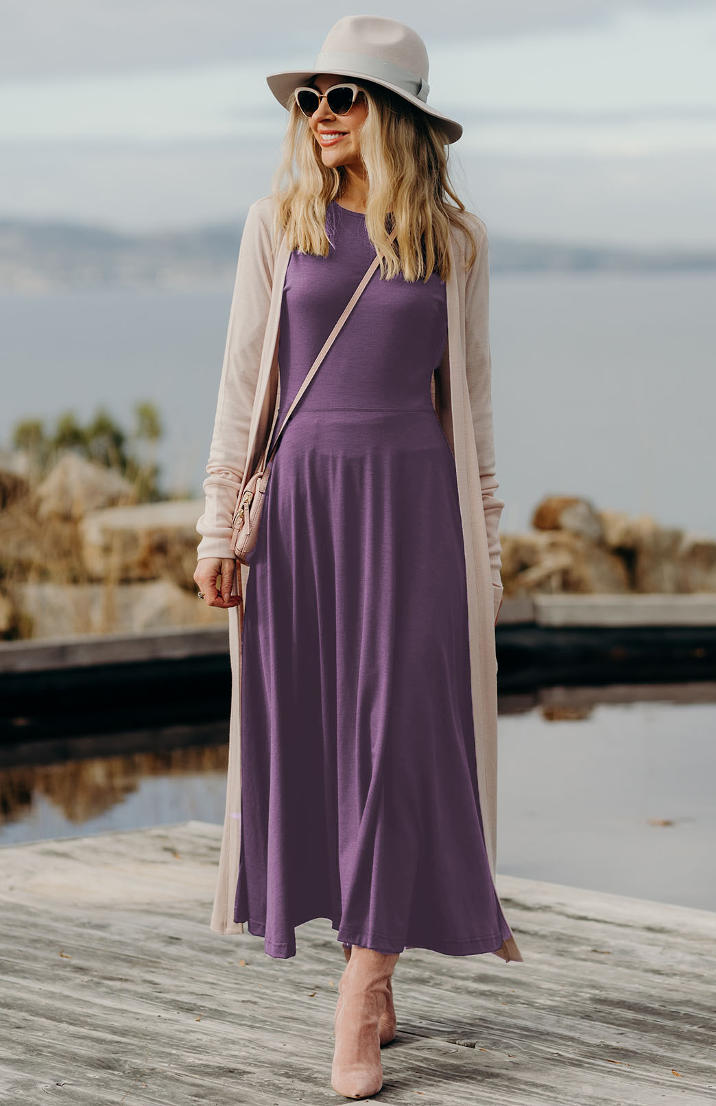 Amethyst Purple Women's Merino Wool 7/8 Sleeve Dress