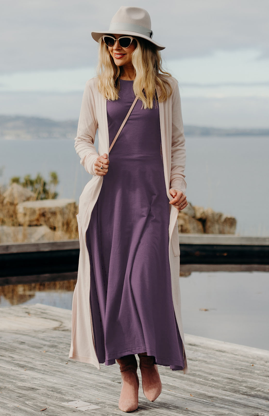 Amethyst Purple Women's Merino Wool 7/8 Sleeve Dress