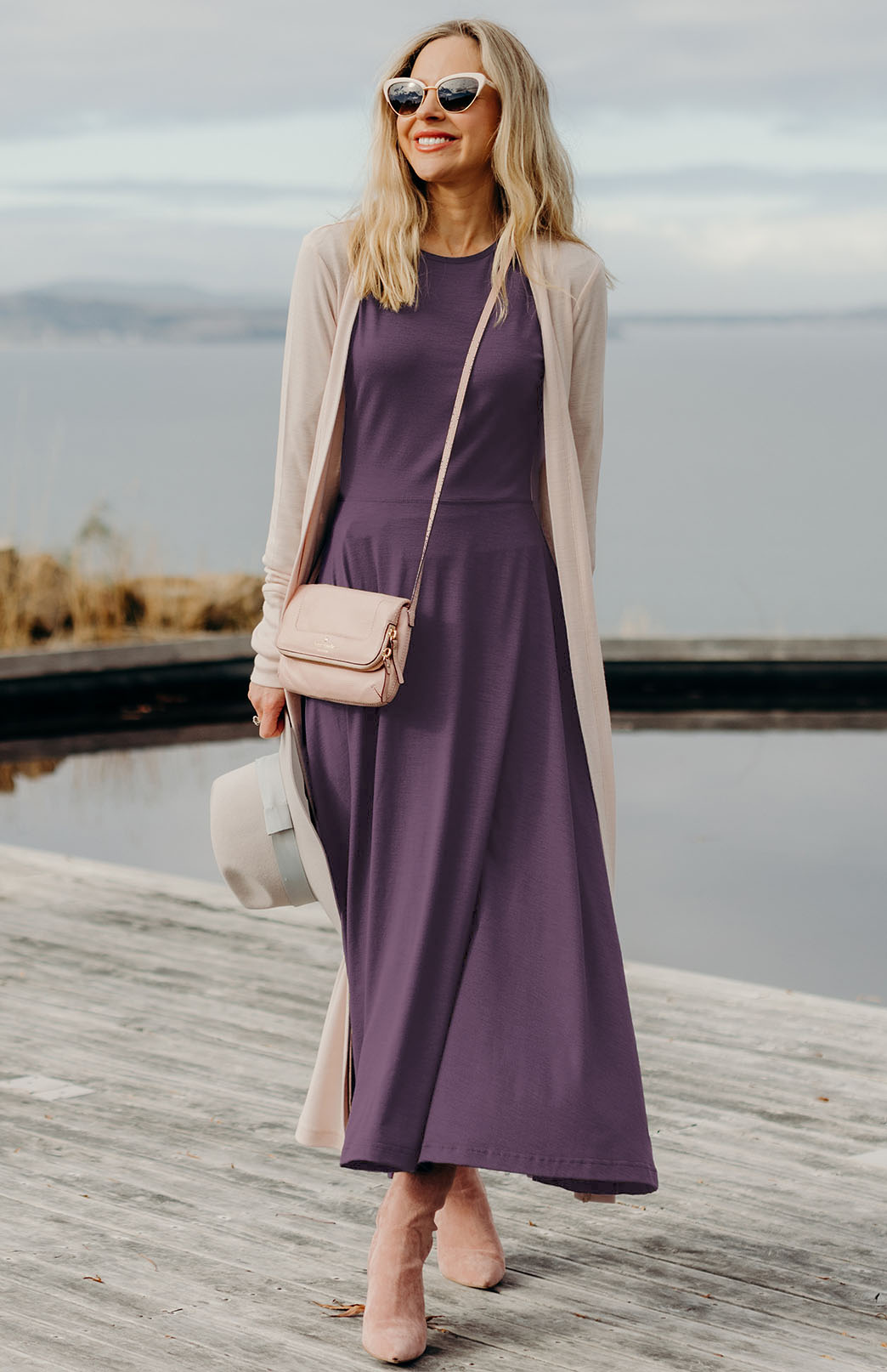 Amethyst Purple Women's Merino Wool 7/8 Sleeve Dress