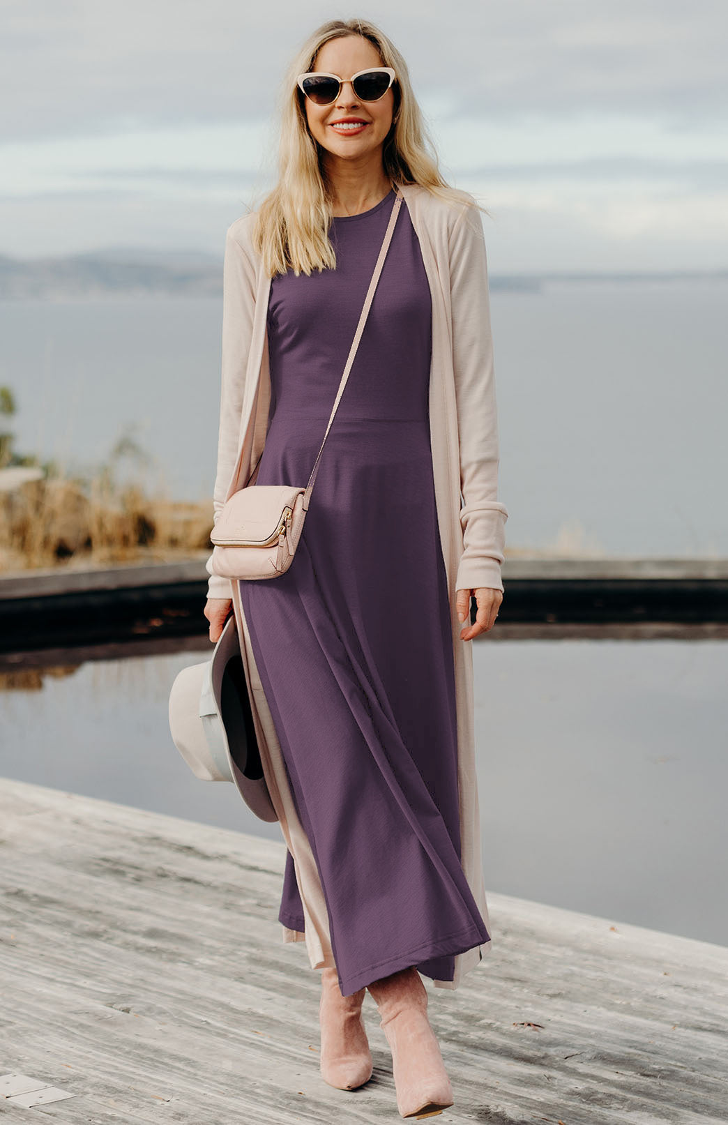 Amethyst Purple Women's Merino Wool 7/8 Sleeve Dress