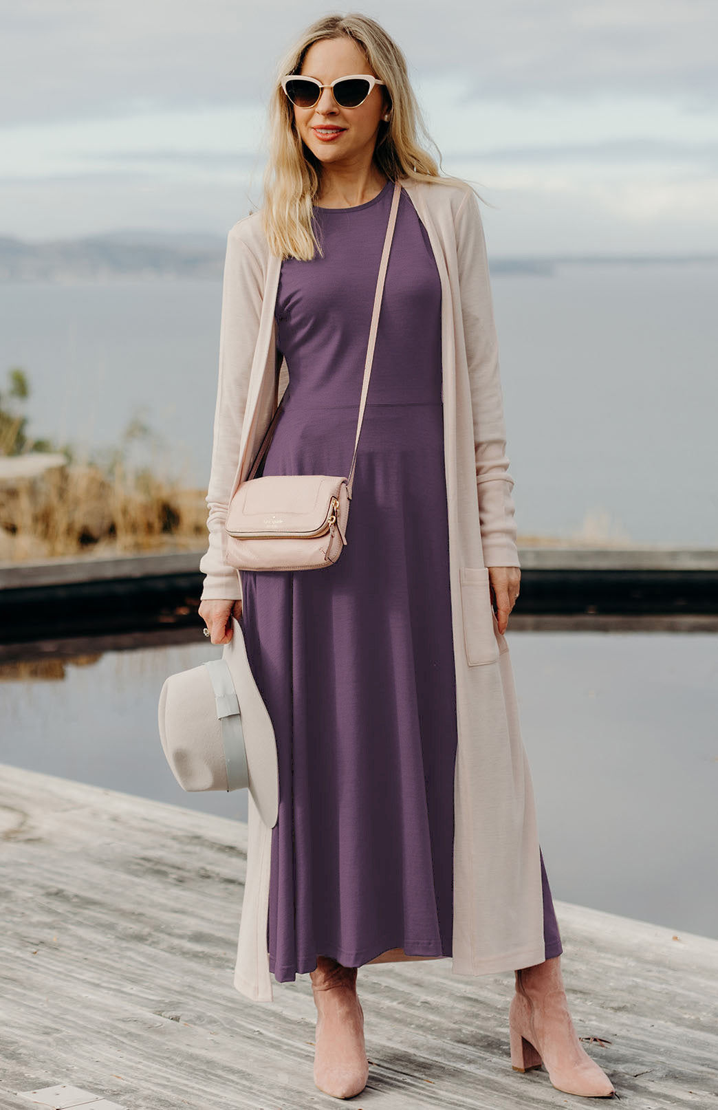 Amethyst Purple Women's Merino Wool 7/8 Sleeve Dress