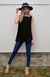 Black Women&#39;s Merino Wool Sleeveless Flutter Top

