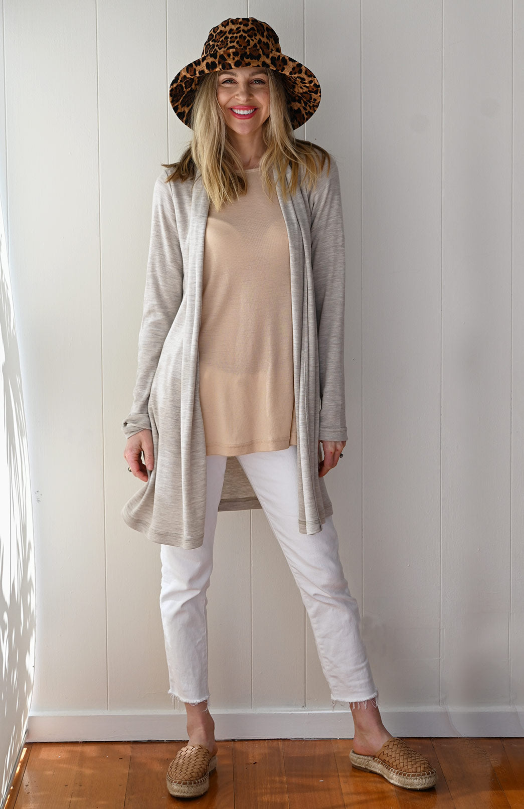 Oatmeal Marl Women's Merino Wool Drape Cardigan