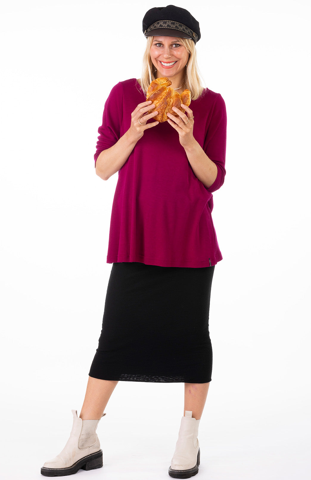 Black Women's Merino Wool Long Tube Skirt