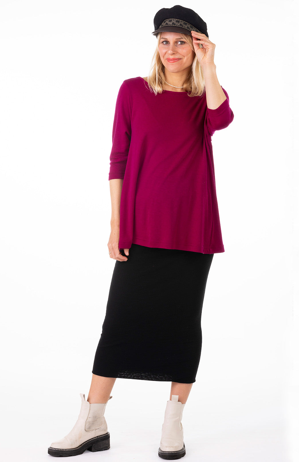 Black Women's Merino Wool Long Tube Skirt