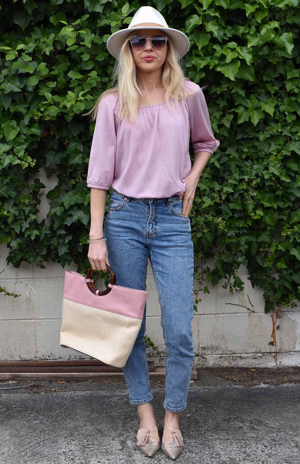 Dusty Pink Women's Merino Wool Elbow Length Peasant Top