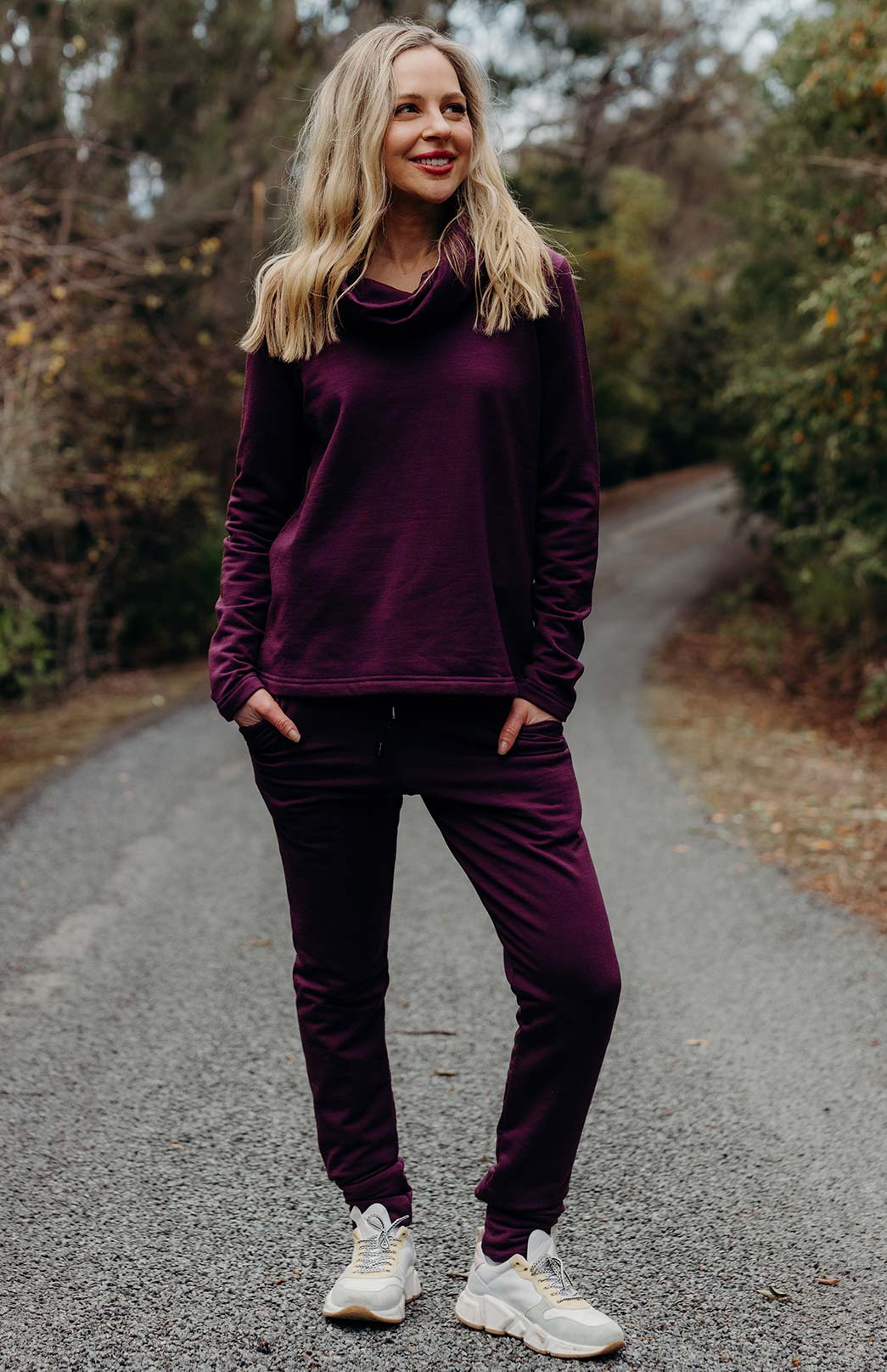 Aubergine Purple Women's Merino Wool Fleece Lounge Pants &amp; Yoga Pants 