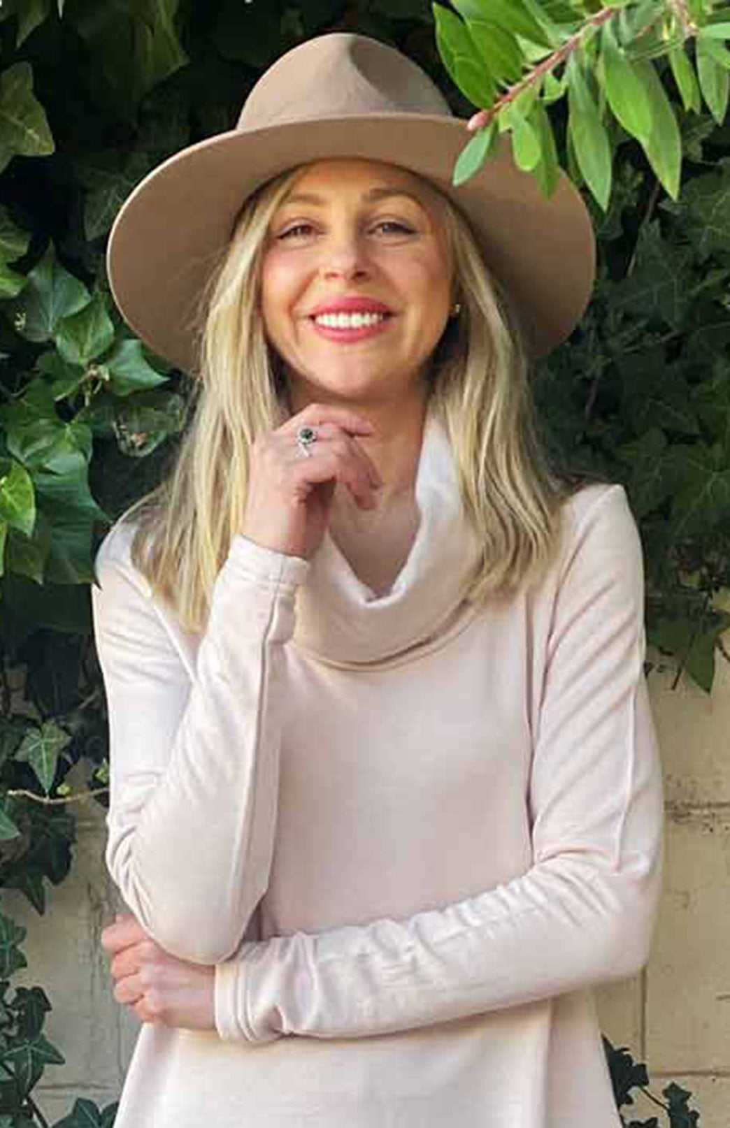 Nude Women's Merino Wool Fleece Long Sleeve Cowl Neck Top