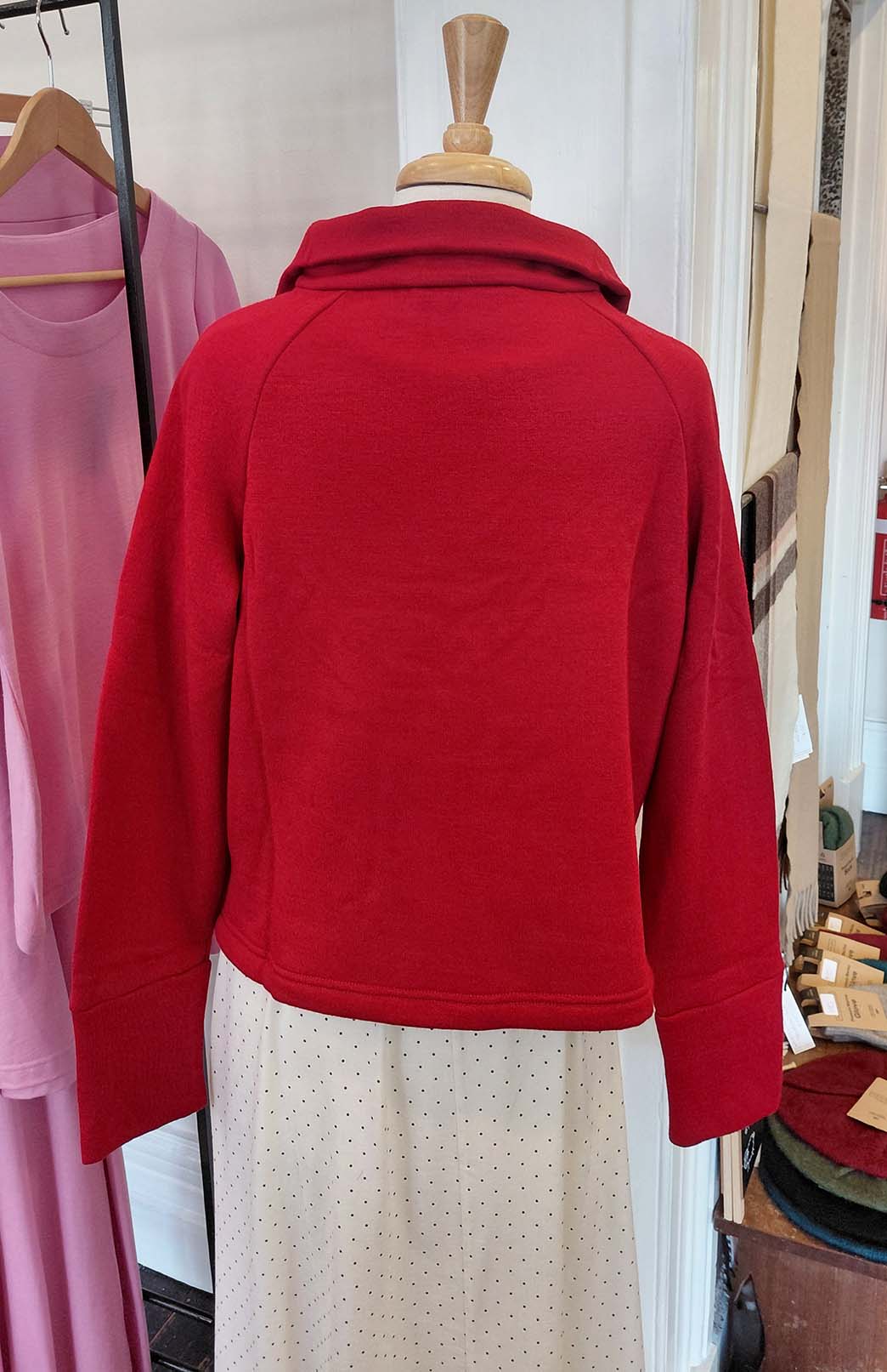 Chilli Red Women's Superfine Merino Wool Fleece Half Zip Crop Jumper