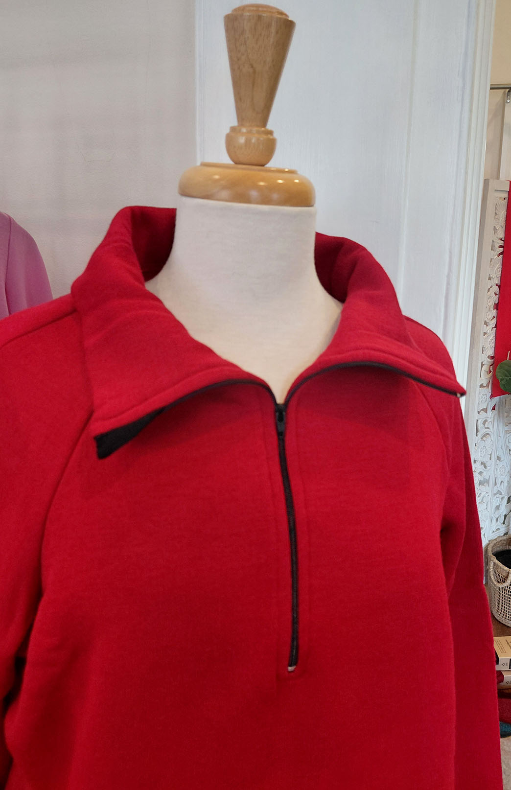 Chilli Red Women's Superfine Merino Wool Fleece Half Zip Crop Jumper