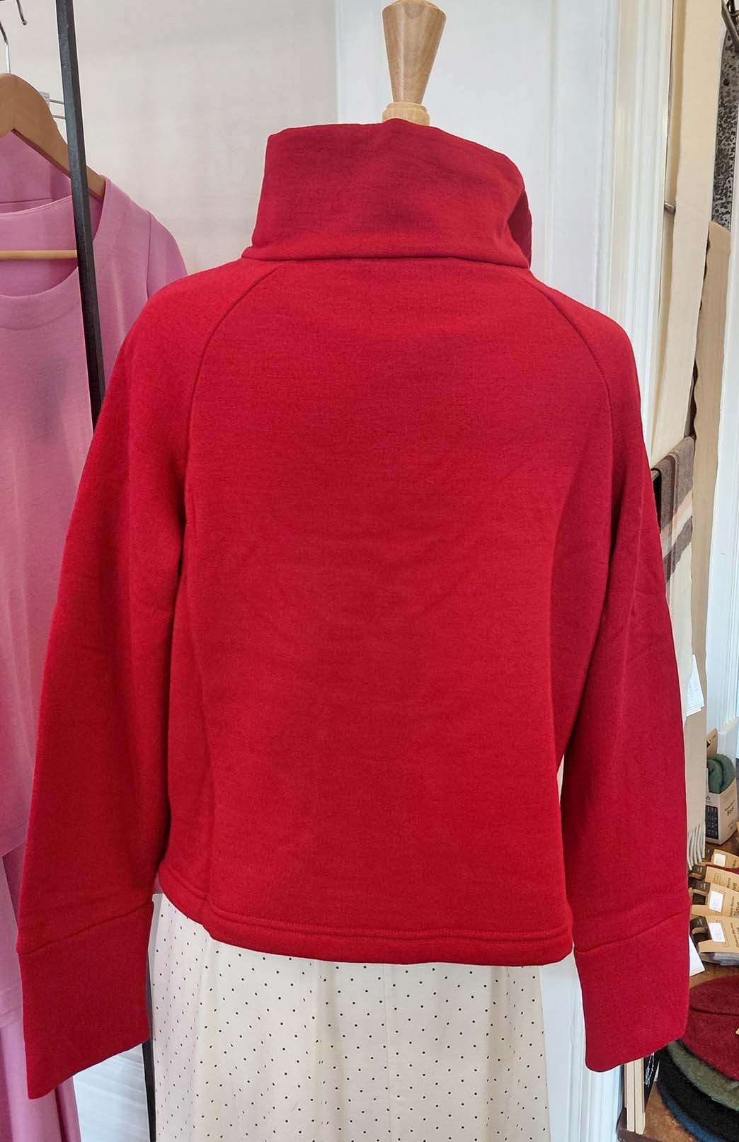 Chilli Red Women's Superfine Merino Wool Fleece Half Zip Crop Jumper