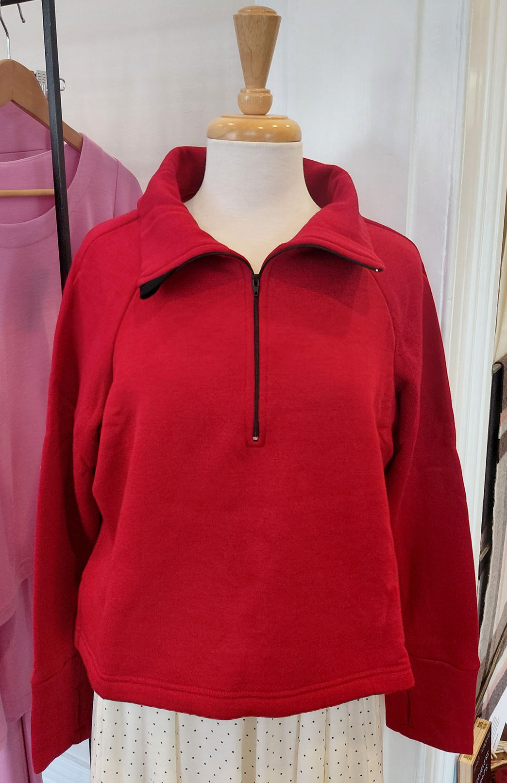 Chilli Red Women's Superfine Merino Wool Fleece Half Zip Crop Jumper