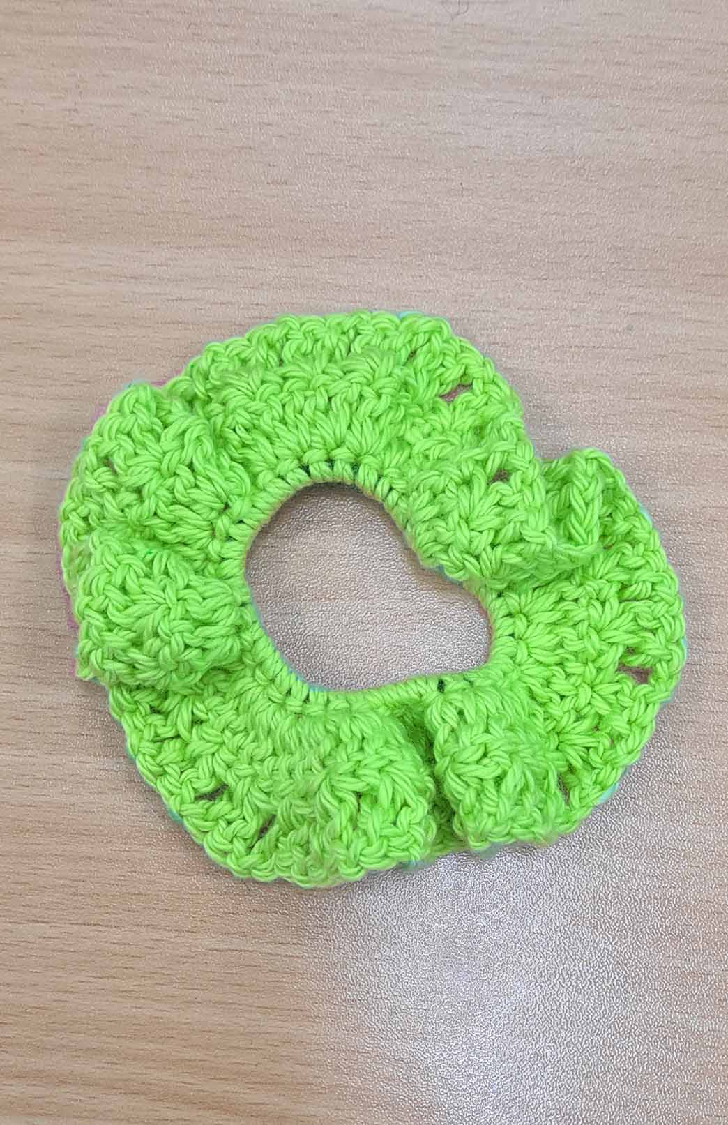Lime Green Australian Fabric Crochet Scrunchie