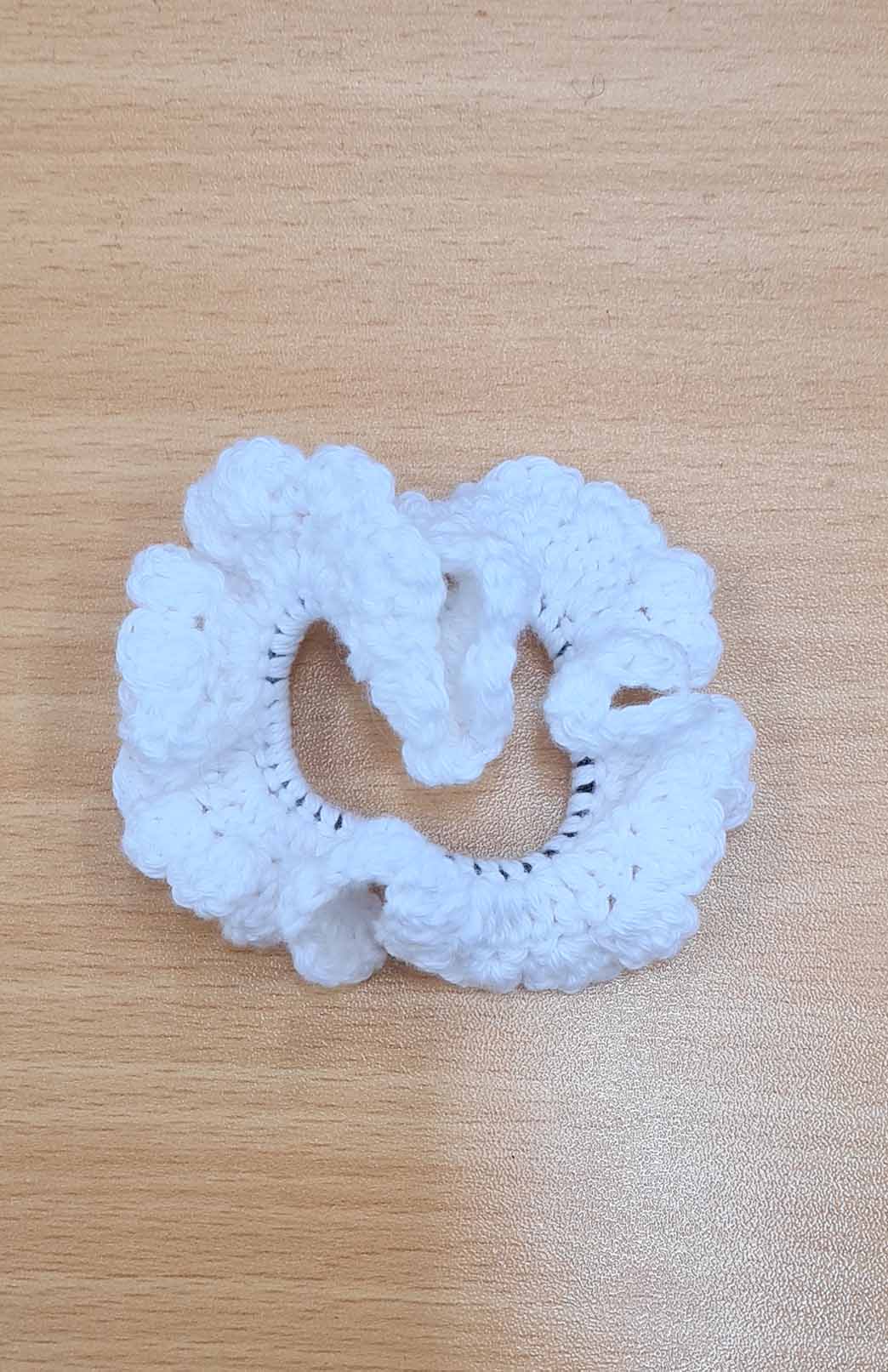 White Australian Fabric Crochet Scrunchie