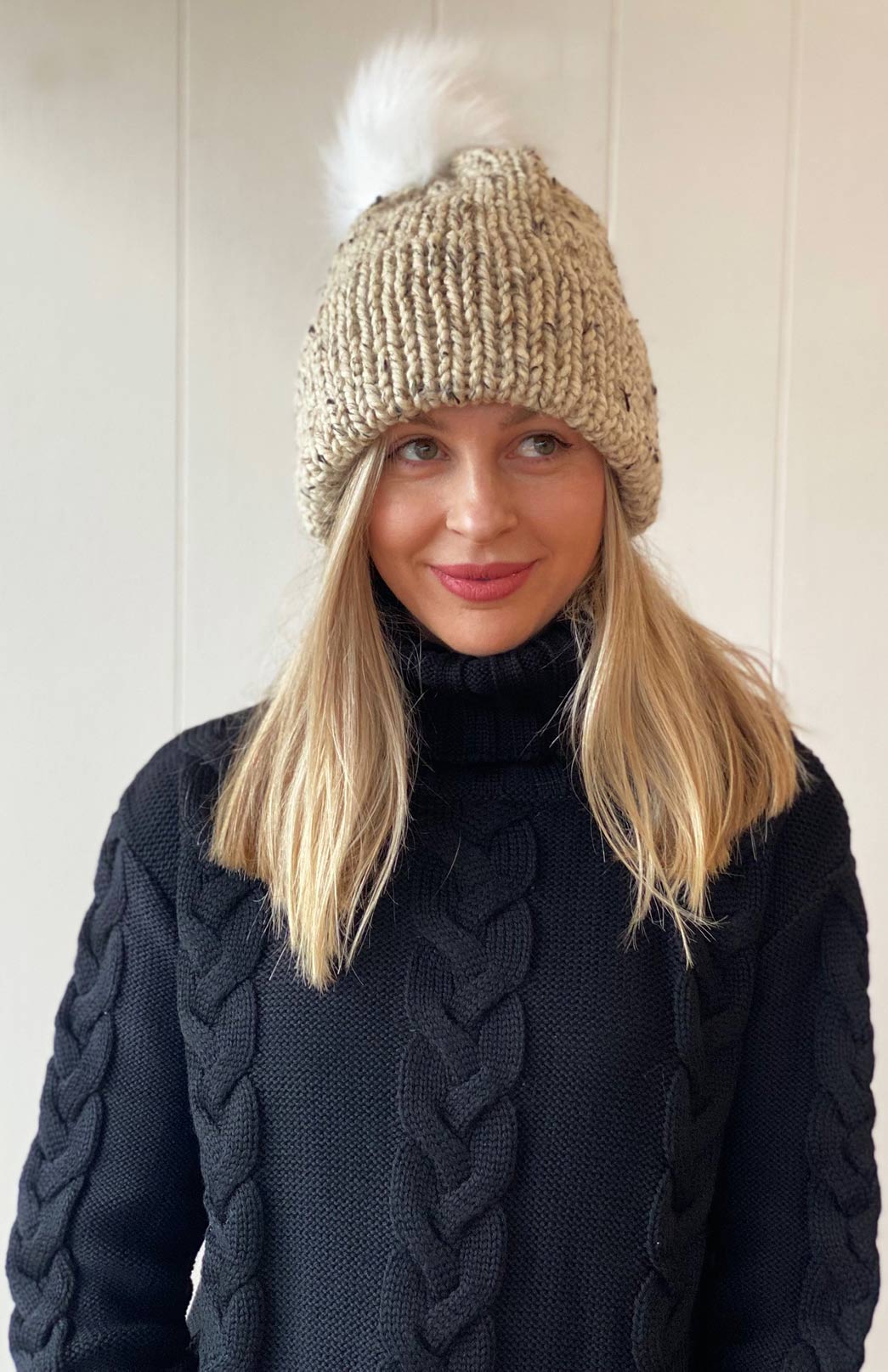 Black Women's Merino Wool Cable Knit Jumper 