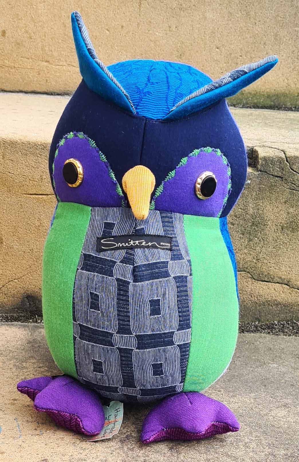 Owl - Blue & Green One-of-a-kind Tasmanian Handmade Smitten Merino Collectors Plush Toy