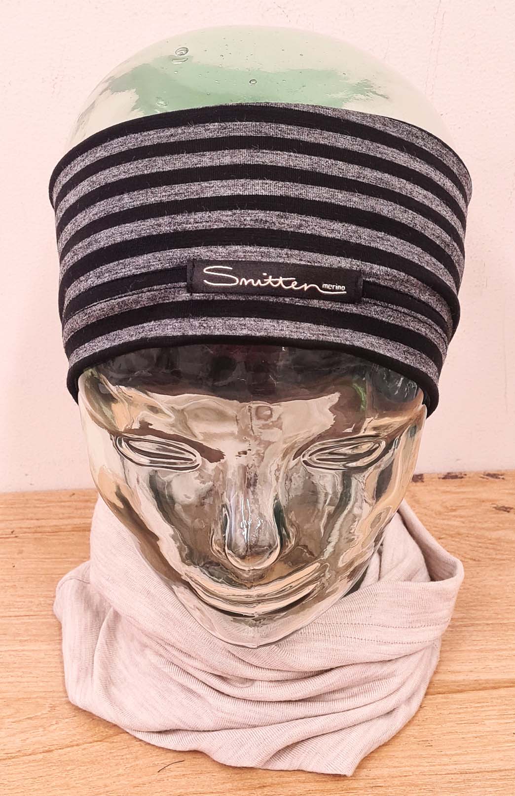 Black Grey Stripe Unisex Merino Wool Thermal Headband