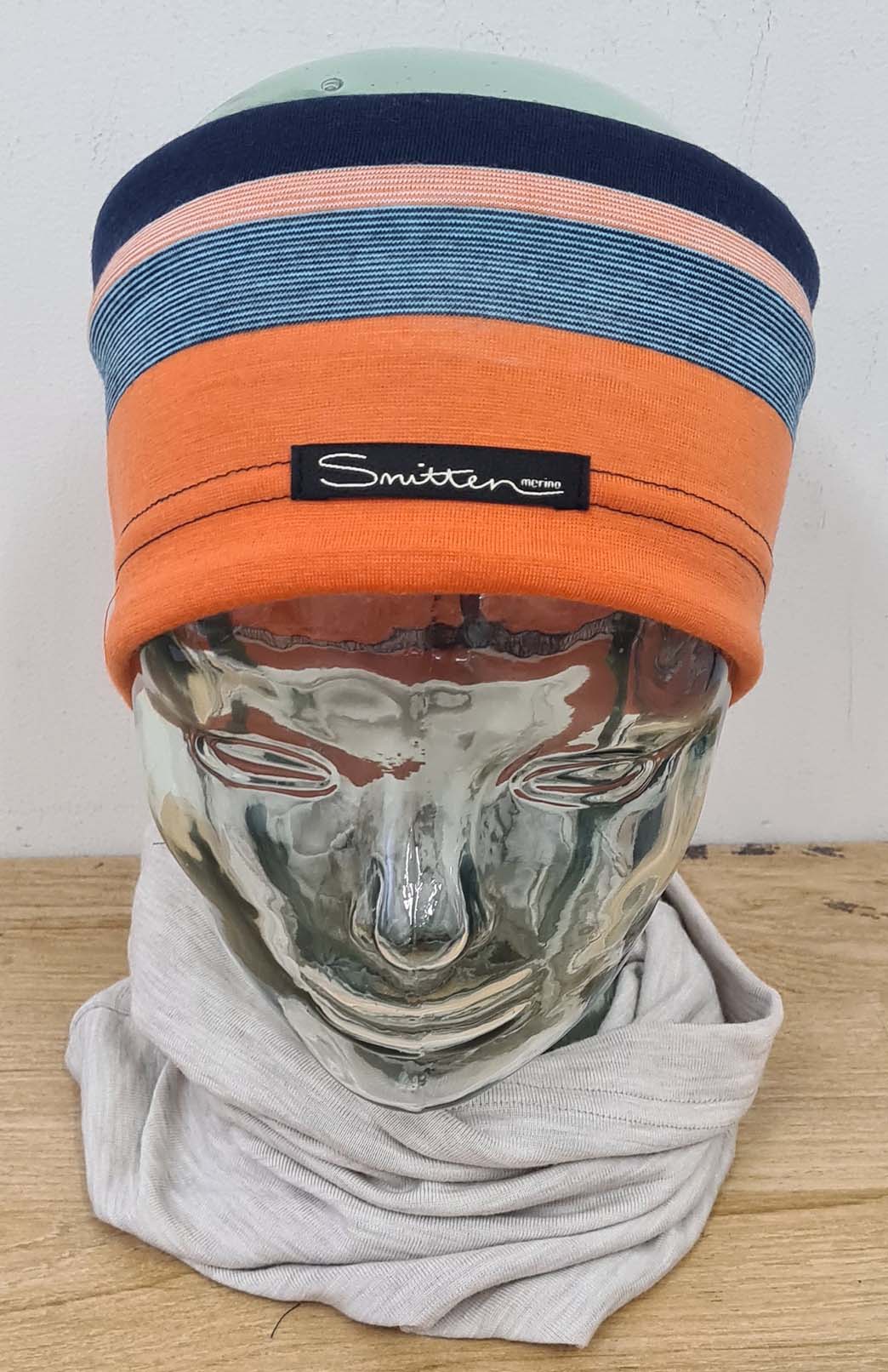 Turquoise Navy Multi Stripe Unisex Merino Wool Thermal Headband