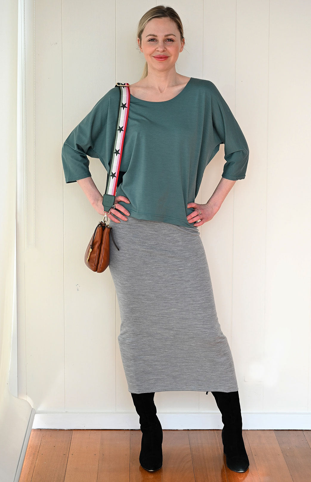 Light Grey Marl Women's Merino Wool Long Tube Skirt