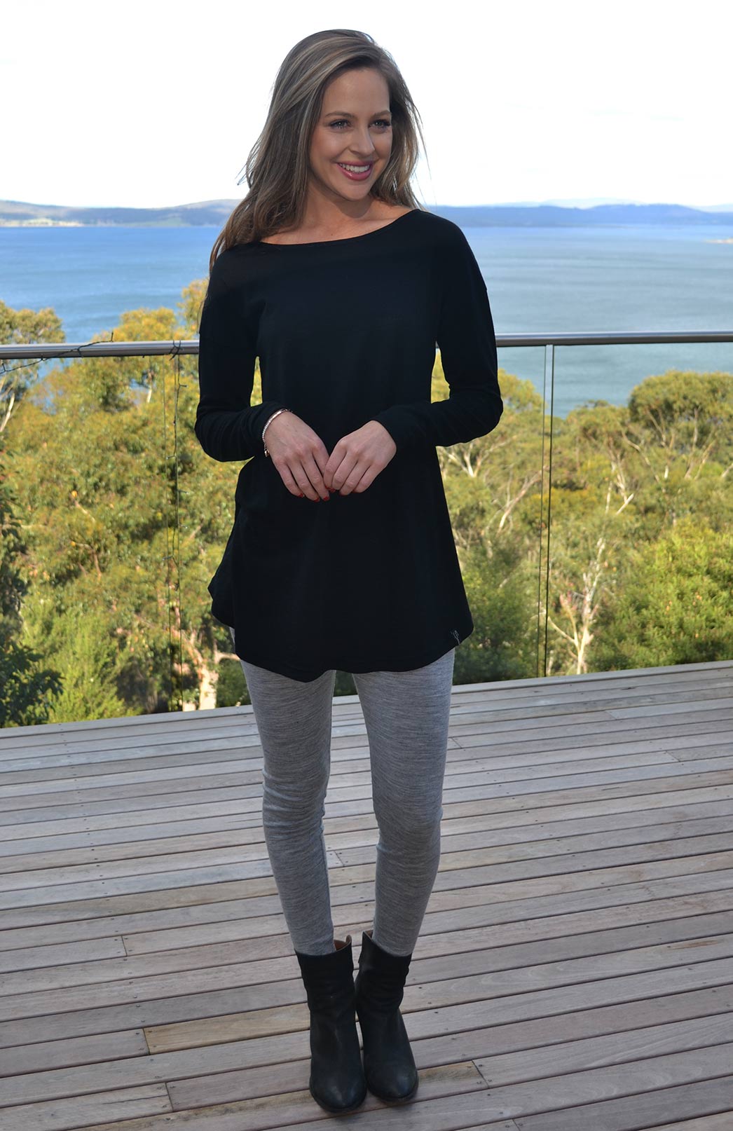 Light Grey Marl Women's 230g Merino Wool High Waisted Leggings &amp; Yoga Pants 