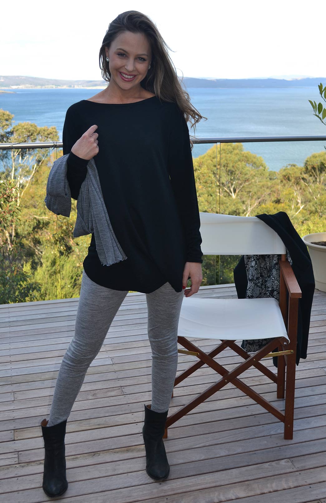 Light Grey Marl Women's 230g Merino Wool High Waisted Leggings &amp; Yoga Pants 