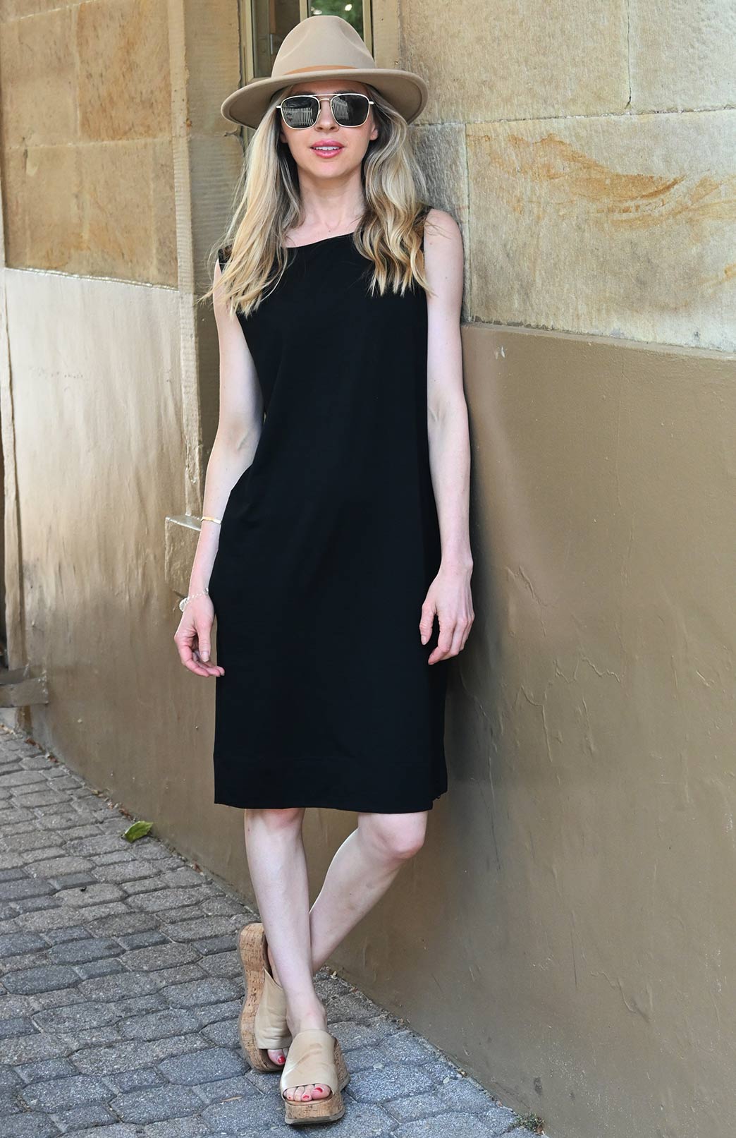 Black Women's Merino Wool Sleeveless Shift Dress