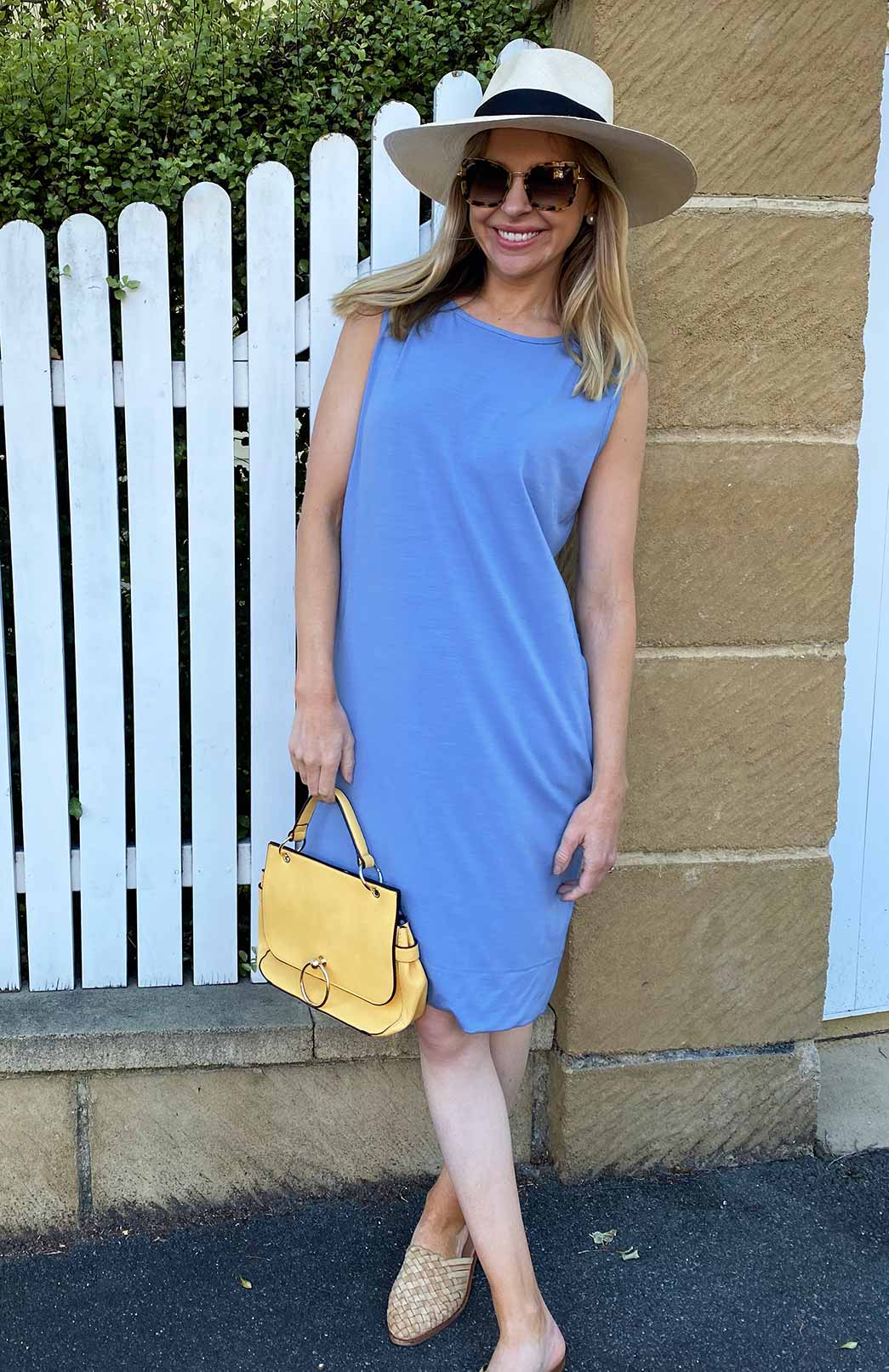 Cornflower Blue Women&#39;s Merino Wool Sleeveless Shift Dress
