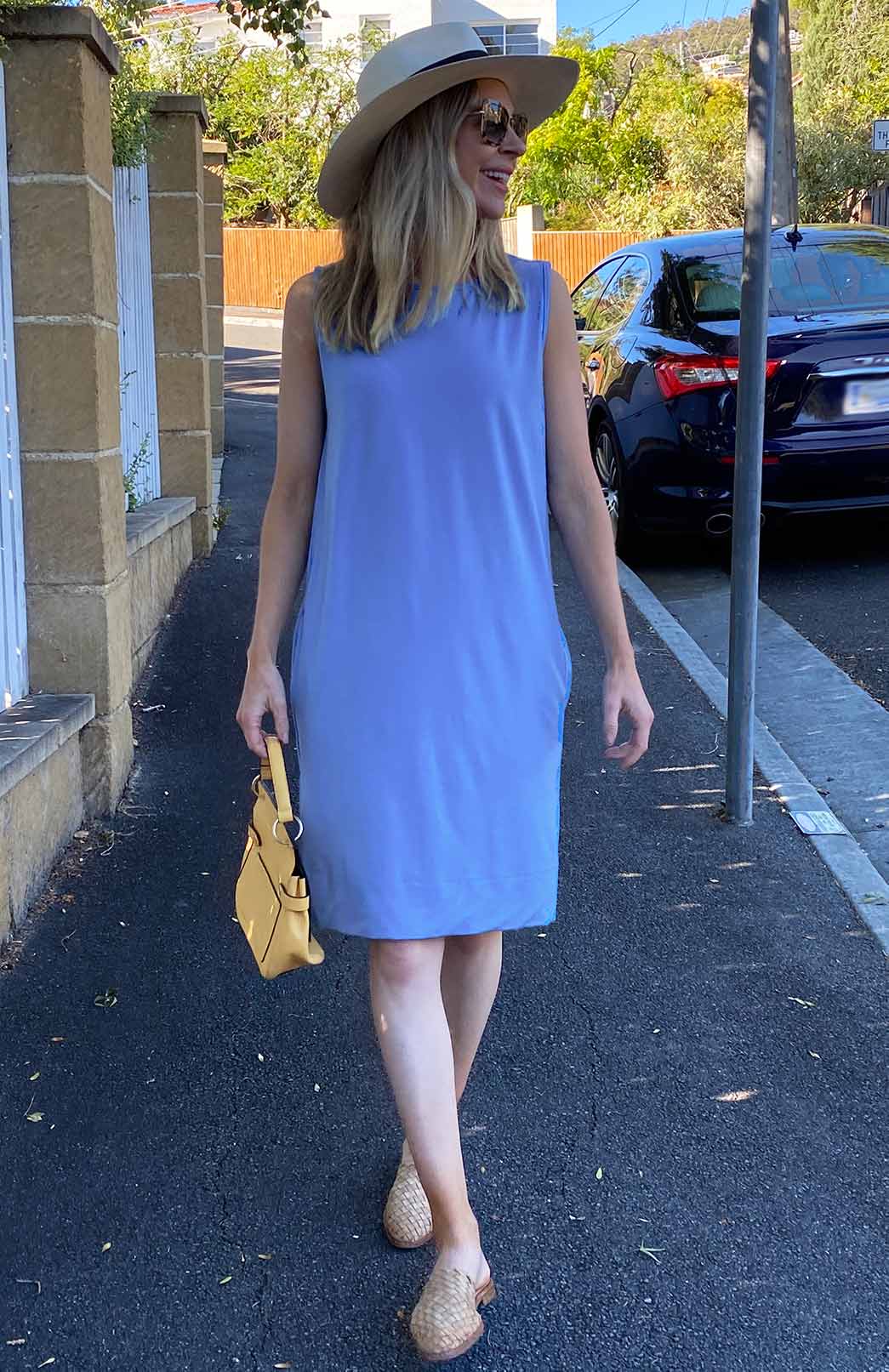 Cornflower Blue Women&#39;s Merino Wool Sleeveless Shift Dress
