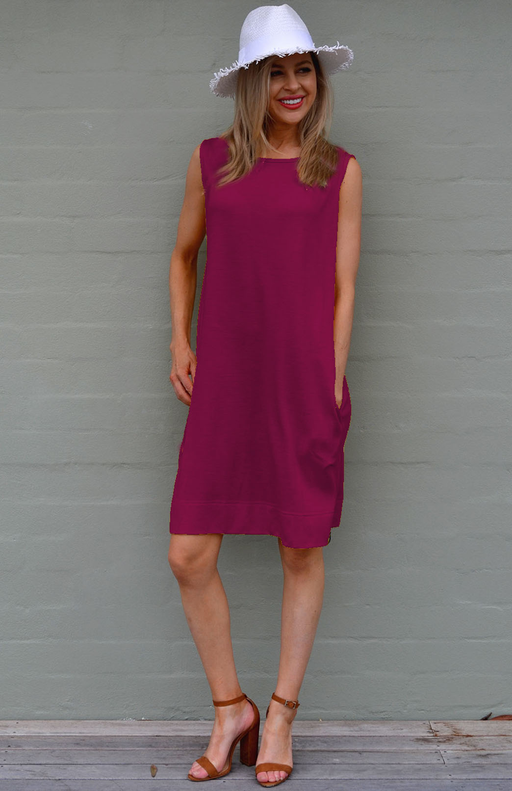 Magenta Women's Merino Wool Sleeveless Shift Dress