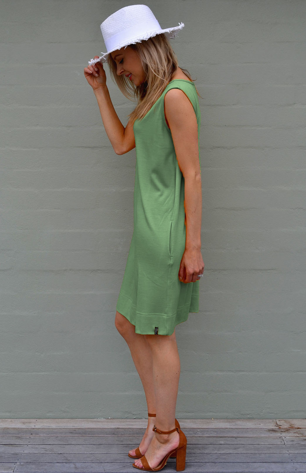 Matcha Green Women's Merino Wool Sleeveless Shift Dress