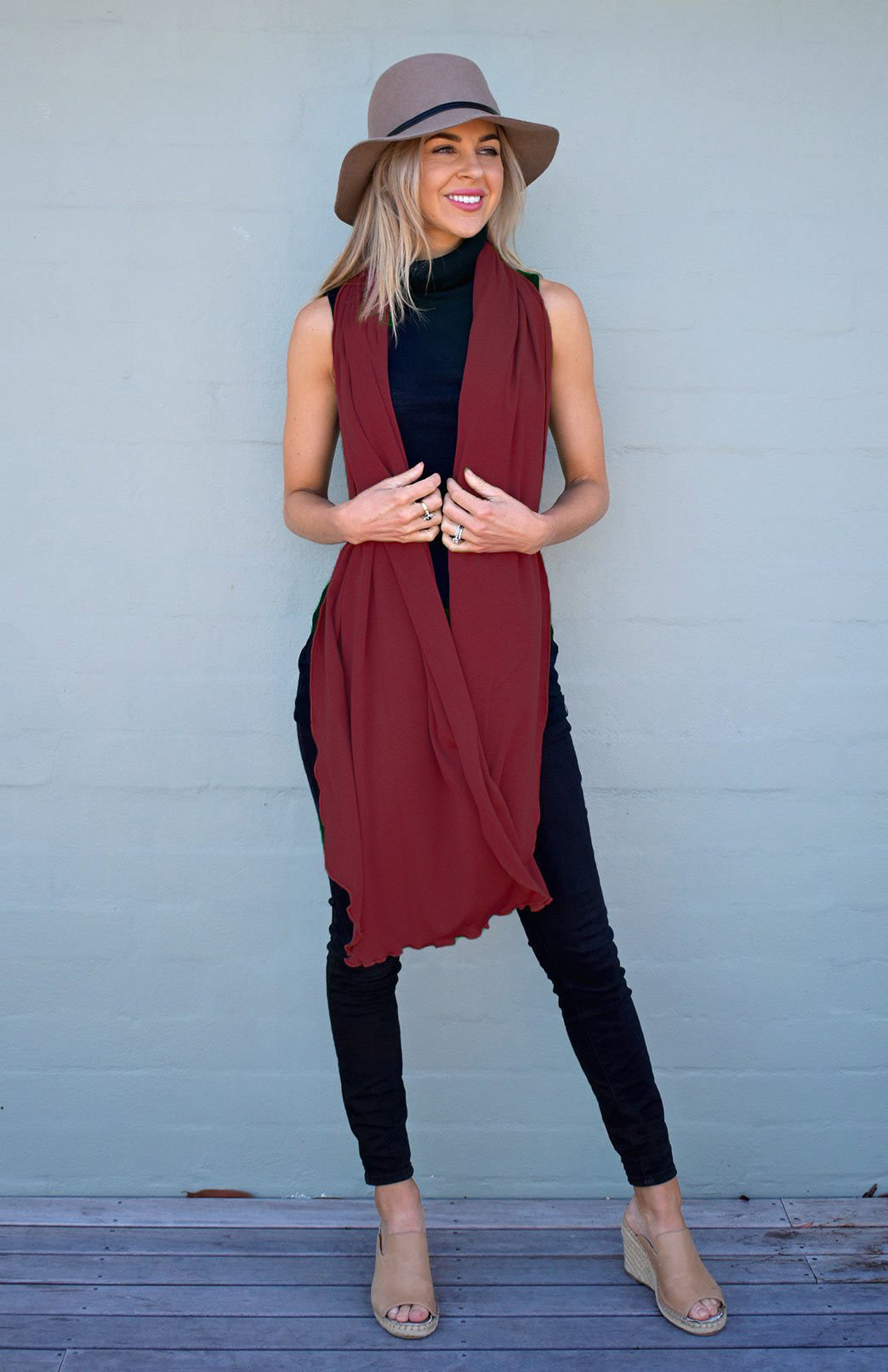 Burgundy Red Women's Merino Wool Plain Scarf