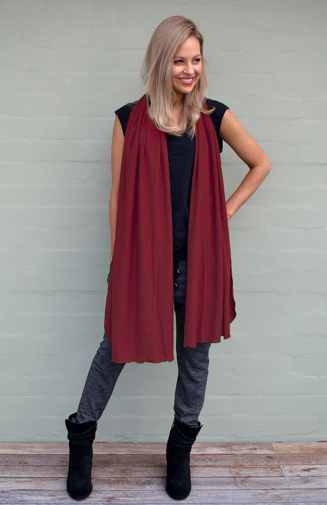 Burgundy Red Women's Merino Wool Plain Scarf