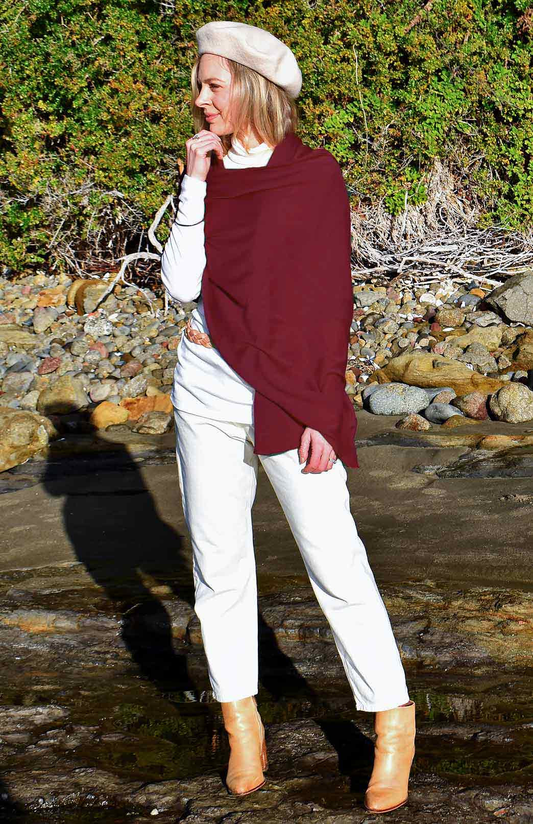 Burgundy  Women's Merino Wool Plain Scarf